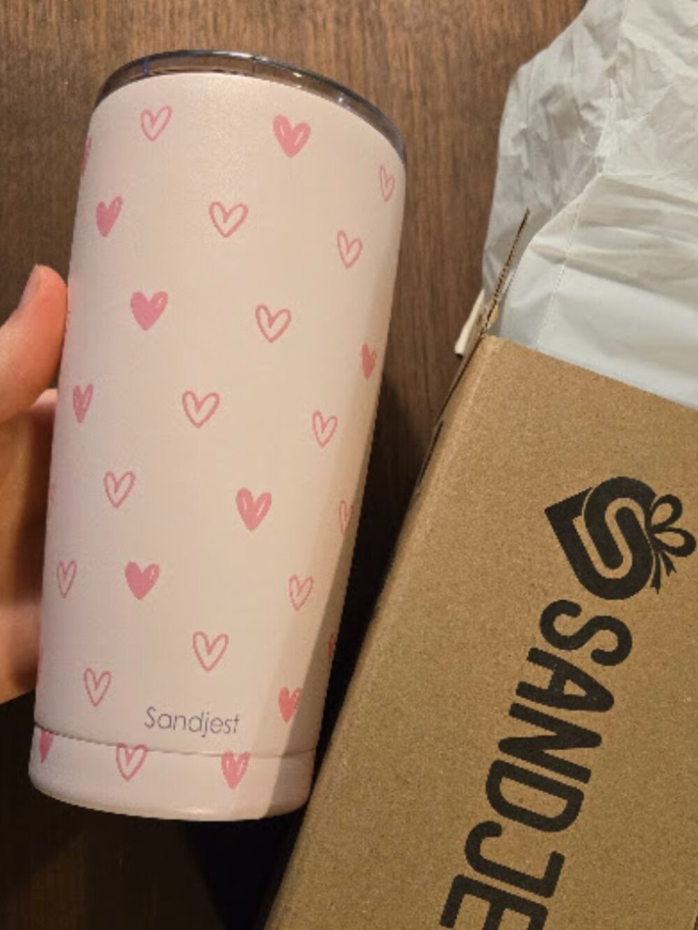 Sandjest Pink Hearts Stainless Steel Tumblr